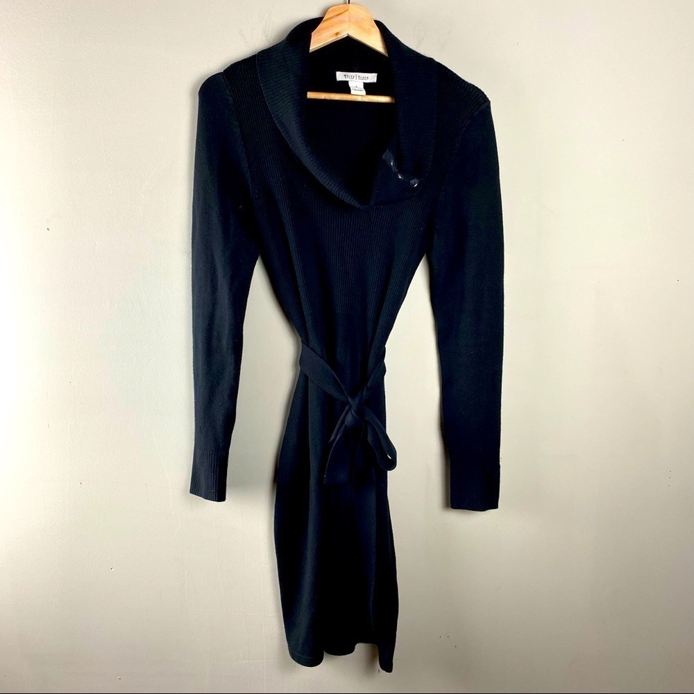 White House Black Market: Sweater Dress Tie Waist Cowl Neck Long Sleeve Small